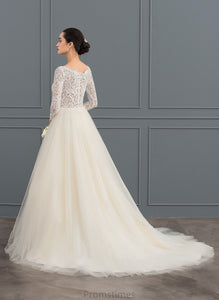 Ball-Gown/Princess Train Wedding Dresses V-neck Court Vanessa Wedding Tulle Dress Lace