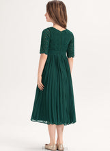 Load image into Gallery viewer, Lace Pleated With Chiffon Malia A-Line Junior Bridesmaid Dresses Scoop Neck Tea-Length