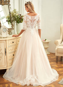 Train Dress Wedding Dresses Ball-Gown/Princess Wedding Sweep Jasmin Lace Scoop Tulle Neck