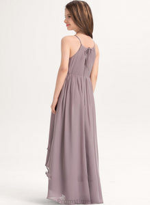 Scoop Ruffle Bow(s) Chiffon Junior Bridesmaid Dresses Asymmetrical Neck Clara With A-Line