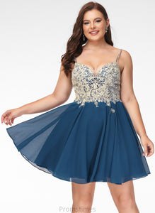 Alana Short/Mini With A-Line Beading Chiffon Lace V-neck Prom Dresses