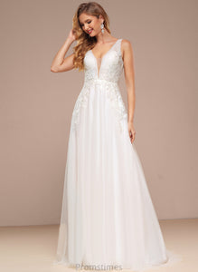 Esther Lace Tulle Sequins V-neck Dress Sweep A-Line Train Wedding With Wedding Dresses