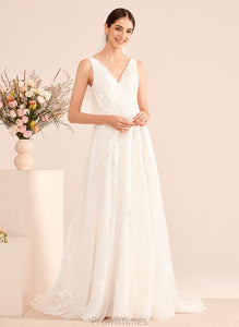 Court Wedding Dresses V-neck With Gracelyn Train A-Line Dress Lace Wedding