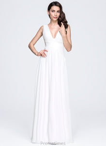 With Pleated Ava V-neck Floor-Length Chiffon A-Line Dress Wedding Dresses Wedding