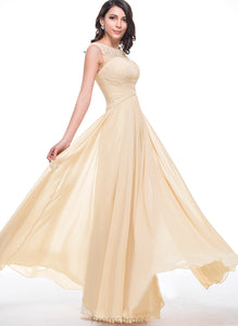 Flower(s) Floor-Length With Beading Scoop Ruffle Chiffon Prom Dresses A-Line Tulle Juliette