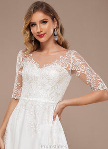 Chiffon Pamela Floor-Length Wedding Wedding Dresses V-neck A-Line Dress Lace