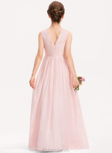 Load image into Gallery viewer, With A-Line Ruffle Junior Bridesmaid Dresses Floor-Length Sahna V-neck Chiffon