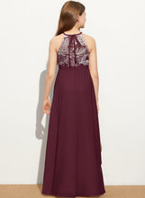 Load image into Gallery viewer, Chiffon Neck With Floor-Length Lace Junior Bridesmaid Dresses Bryanna A-Line Bow(s) Scoop