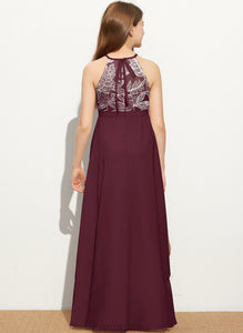 Chiffon Neck With Floor-Length Lace Junior Bridesmaid Dresses Bryanna A-Line Bow(s) Scoop