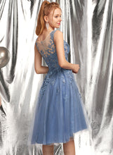 Load image into Gallery viewer, Tulle Neck Asymmetrical A-Line Prom Dresses Scoop With Kendall Sequins