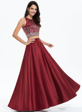 Load image into Gallery viewer, Sequins Satin Prom Dresses Scoop Neck Floor-Length A-Line Beading Alisa With