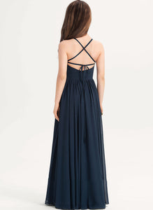 With A-Line Floor-Length Square Bow(s) Neckline Neveah Chiffon Junior Bridesmaid Dresses