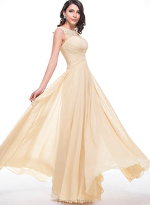 Prom Dresses Beading A-Line Chiffon Floor-Length Anabelle With Scoop Ruffle Flower(s) Neck