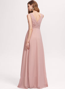 V-neck Chiffon Prom Dresses Amani Floor-Length Ruffle A-Line With