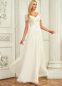 Lace Chiffon A-Line V-neck Leila Wedding Wedding Dresses Lace Floor-Length With Dress