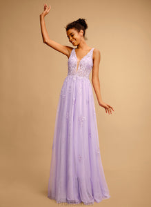 Ruth Tulle V-neck With Lace Prom Dresses Ball-Gown/Princess Floor-Length