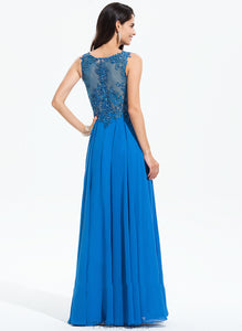 A-Line Chiffon Neck Prom Dresses Sequins Lace Beading Floor-Length With Bridget Scoop