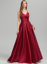 Load image into Gallery viewer, Prom Dresses V-neck A-Line With Floor-Length Undine Satin Pockets Ruffle