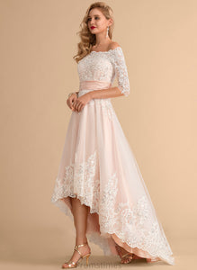 Wedding Tulle Dress A-Line Asymmetrical Wedding Dresses Lace With Sequins Jaslene Satin