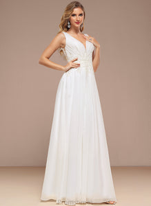 Izabelle Floor-Length Wedding Dresses With A-Line Wedding Sequins Lace Dress V-neck Chiffon