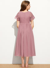 Load image into Gallery viewer, Scoop Chiffon Marlee Lace Tea-Length Neck A-Line Junior Bridesmaid Dresses