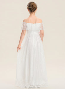 A-Line Catherine Junior Bridesmaid Dresses Off-the-Shoulder Asymmetrical Lace