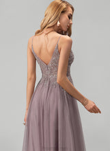 Load image into Gallery viewer, With Lace V-neck Beading Floor-Length Liliana Sequins Tulle A-Line Prom Dresses