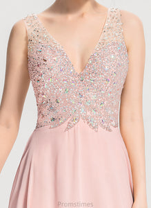 Chiffon With Beading Sequins A-Line Split Georgia Front V-neck Floor-Length Prom Dresses