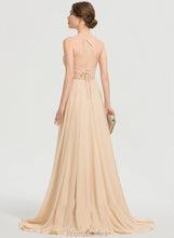 Load image into Gallery viewer, Chiffon Prom Dresses Train Neckline Sweep Mia A-Line With Square Sequins Beading