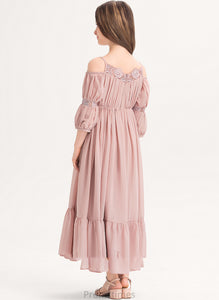 Neckline Chiffon Sal With Junior Bridesmaid Dresses Lace Ruffle A-Line Ankle-Length Square