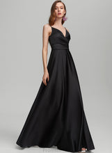 Load image into Gallery viewer, A-Line Satin Prom Dresses With Floor-Length V-neck Split Ruffle Sheila Front