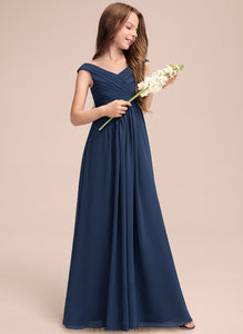 Junior Bridesmaid Dresses A-Line Off-the-Shoulder Chiffon Floor-Length Ruffles Mara With