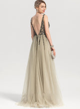 Load image into Gallery viewer, Front V-neck Prom Dresses Sequins Floor-Length Karlie A-Line Split Tulle Beading With