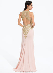 Jersey Sequins Neck Brittany Scoop With Prom Dresses Sheath/Column Lace Train Sweep