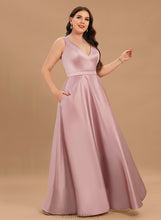 Load image into Gallery viewer, Ball-Gown/Princess Satin Chanel With Floor-Length V-neck Pockets Prom Dresses