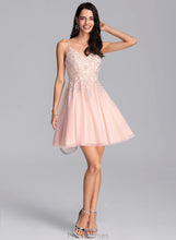 Load image into Gallery viewer, Adeline Beading With A-Line Sequins Tulle Short/Mini Prom Dresses V-neck