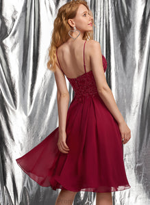 Chiffon A-Line With Knee-Length V-neck Sequins Evangeline Prom Dresses