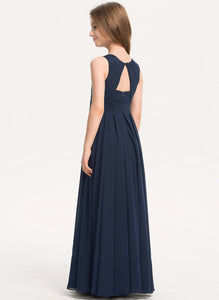 Floor-Length Ruffle Neck A-Line With Junior Bridesmaid Dresses Chiffon Scoop Nita