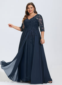 Sara A-Line Prom Dresses Chiffon With Floor-Length Sequins Lace V-neck