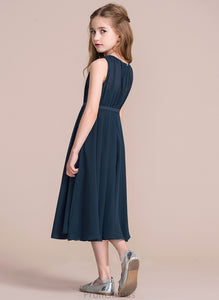 A-Line Tea-Length Scoop Ruffle Neck Chiffon With Michelle Junior Bridesmaid Dresses