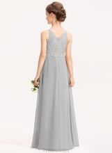 Load image into Gallery viewer, Lace Gertrude Chiffon V-neck A-Line Floor-Length Junior Bridesmaid Dresses