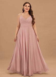 V-neck Ruffle Chiffon Prom Dresses A-Line Amber Floor-Length With