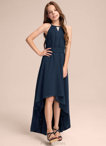 A-Line With Junior Bridesmaid Dresses Asymmetrical Ruffles Bow(s) Chiffon Scoop Neck Briley