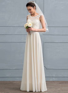 A-Line Lace Dress Sequins Wedding Dresses Monique Scoop Beading Wedding Floor-Length With Chiffon