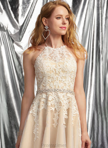 Lace A-Line With Tamara Tulle Sequins Prom Dresses Halter Beading Short/Mini