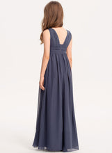 Load image into Gallery viewer, With Ruffle V-neck Ariel A-Line Chiffon Floor-Length Junior Bridesmaid Dresses