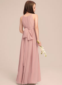 Carolyn Ruffle With Chiffon Scoop A-Line Floor-Length Bow(s) Junior Bridesmaid Dresses Neck