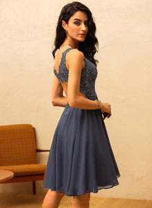 Chiffon A-Line Short/Mini Kaley Beading Lace With Prom Dresses V-neck