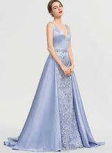 Load image into Gallery viewer, Sweep With V-neck Ball-Gown/Princess Heidi Beading Prom Dresses Train Satin Sequins