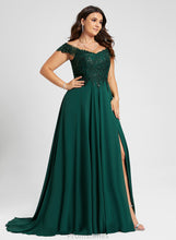 Load image into Gallery viewer, A-Line Sweep Off-the-Shoulder Chiffon Prom Dresses Train Anabelle With Sequins Lace